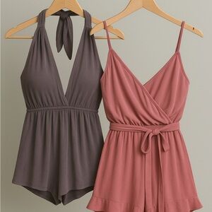 Lulu's Elegant Pink Halter Romper & Grey shorts romper